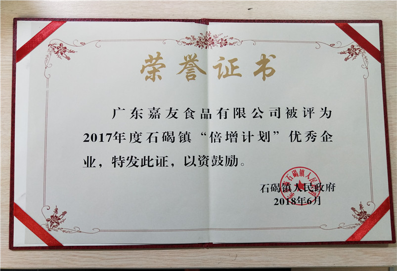 尊龙凯时食品入选“倍增计划”优秀企业证书